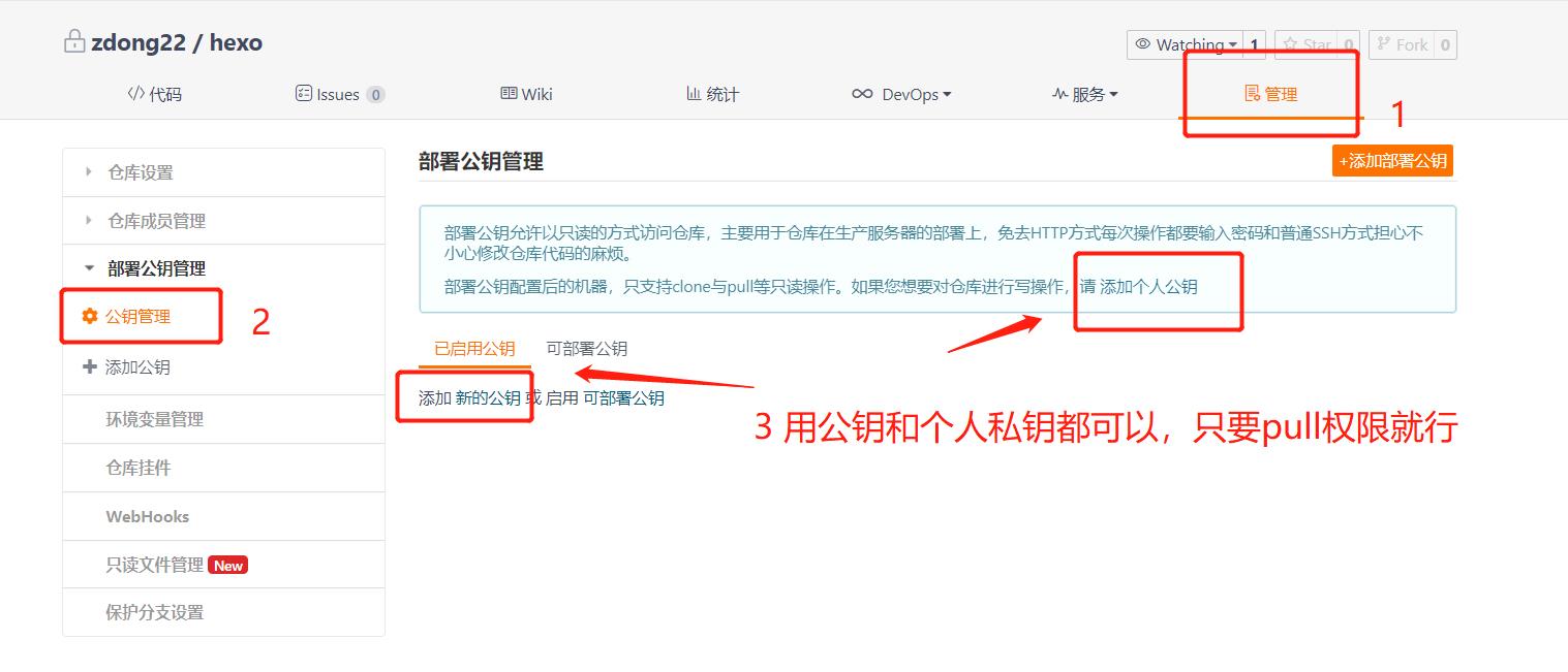 gitee仓库管理上添加公钥